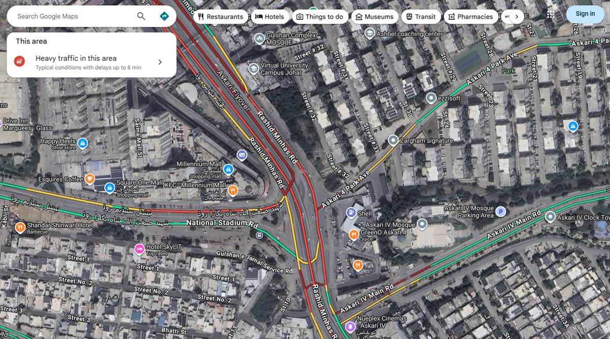Traffic at Gulistan-e-Johar, Millennium Mall